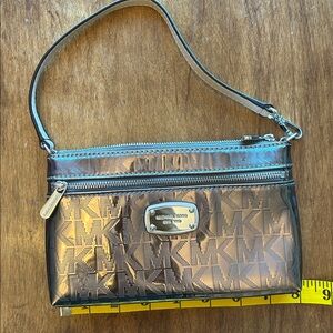 Michael Kors Bronze Metallic Logo Wristlet Zip Clutch Purse
